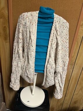 Cream Speckled Open Cardigan Sweater - Women